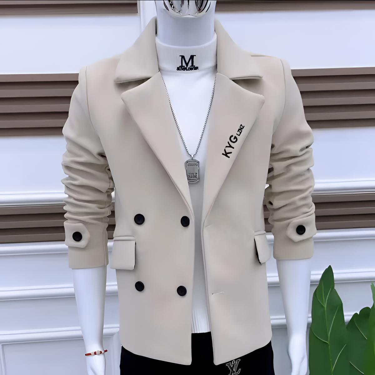 2025秋冬新款翻领修身帅气百搭呢子风衣男修身时尚免烫男士外套潮