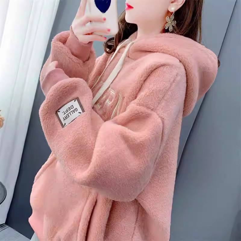 羊羔刺绣连帽卫衣女2025秋冬季新款韩版宽松百搭洋气减龄上衣外套