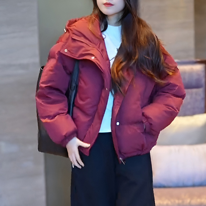 新款2025冬季纯色棉服女百搭连帽休闲显瘦时尚加厚保暖宽松外套潮