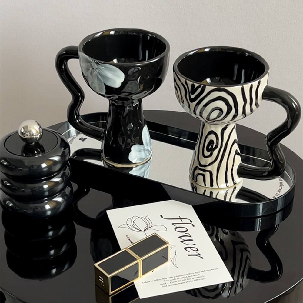 态生活 小众复古风高脚咖啡杯陶瓷 高颜值手工创意艺术甜品雪糕杯