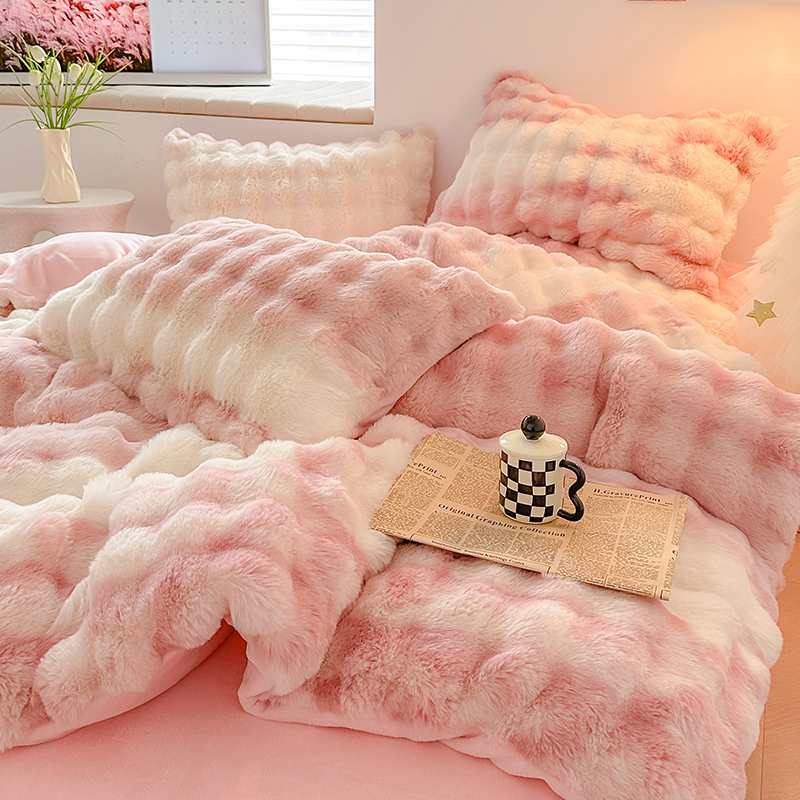 【工厂直销】冬季加厚兔兔绒四件套A类托斯卡纳长毛绒保暖被套4件套