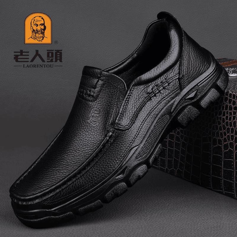 老人头2025新款软底皮鞋男真皮休闲鞋脚宽工作软皮中老年爸爸鞋