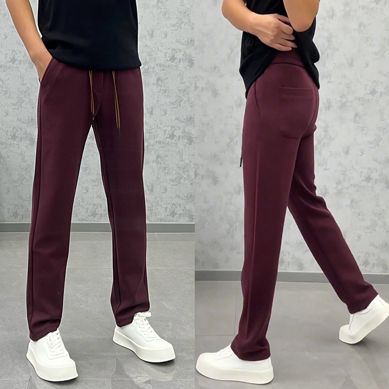秋冬新款纯色运动直筒卫裤男弹力休闲裤高档欧货冬季加绒阔腿长裤