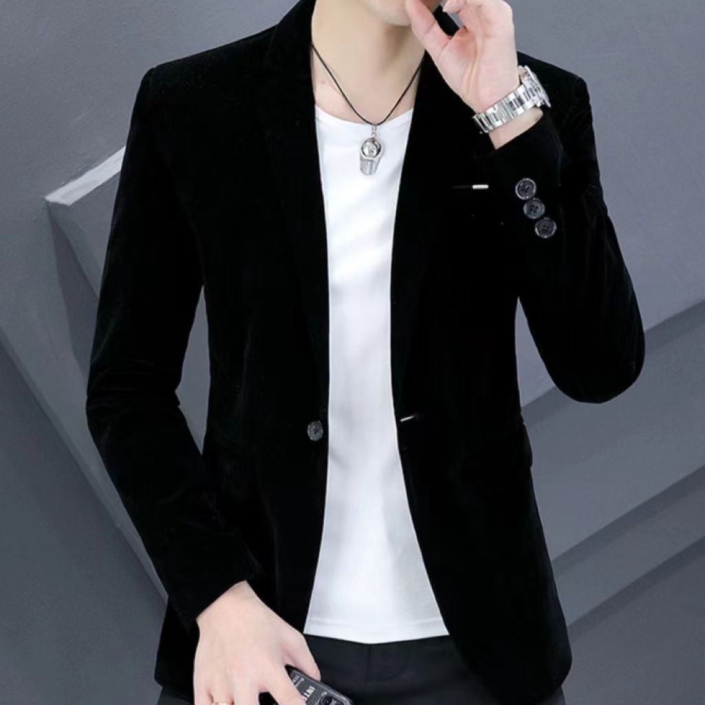 2024春秋季男士休闲西服韩版修身商务帅气绣标西装外套潮流小西装