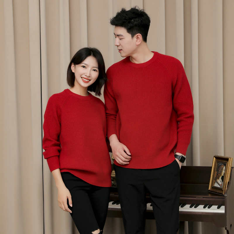 加厚情侣装秋季高级感长袖冬季韩版红色毛衣潮牌装宽松套头针织
