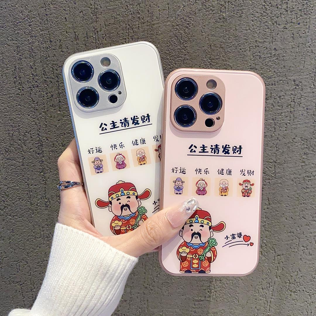 财神金属玻璃壳适用iPhone华为荣耀OPPOVIVO小米手机壳网红女新款
