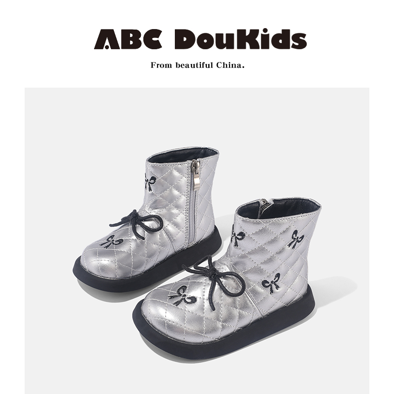 ABC Doukids女童2025秋冬季新款韩版软底短靴小女孩加绒舒适单靴