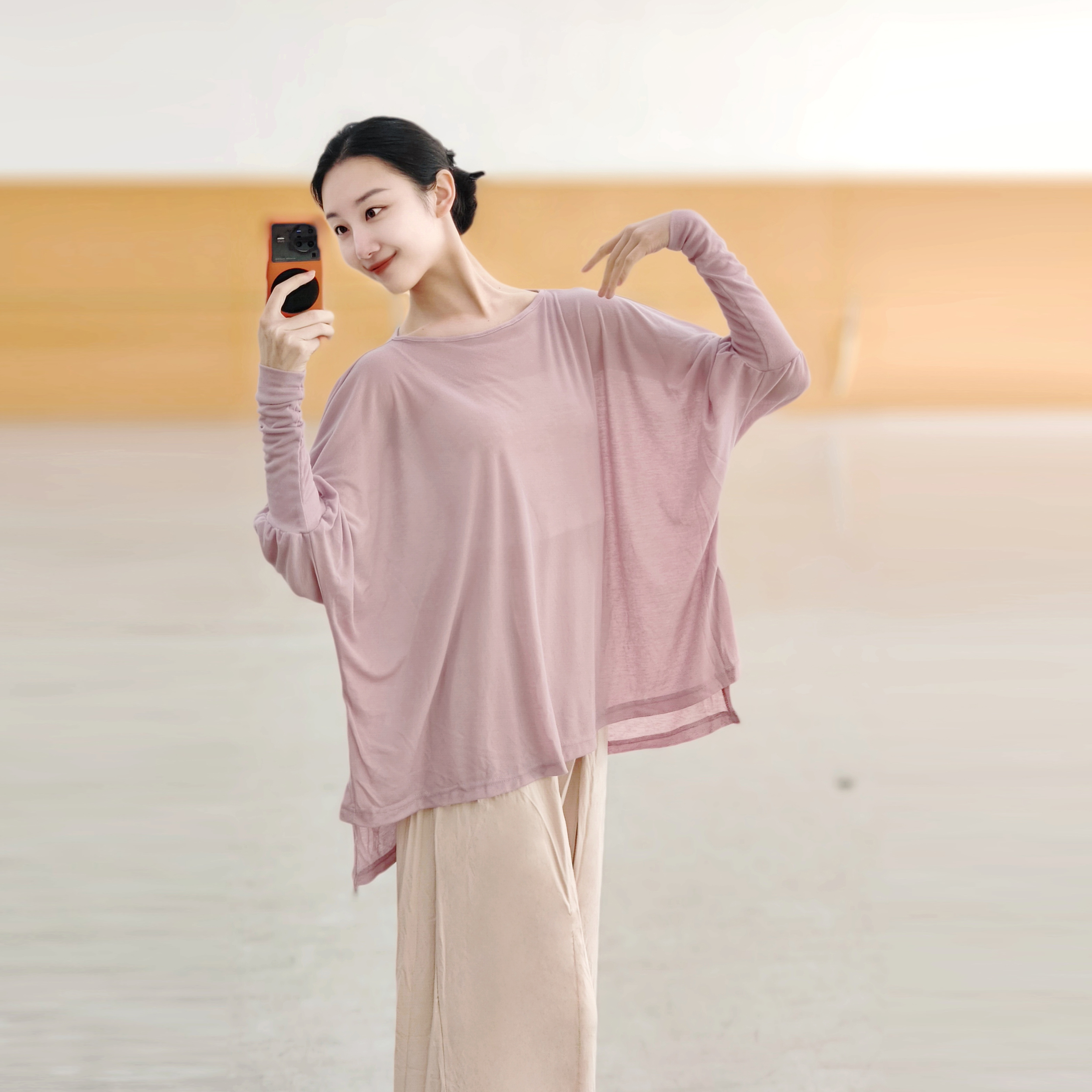 现代舞蹈服女宽松舞蹈生日常穿搭长袖上衣艺考生形体罩衫古典舞