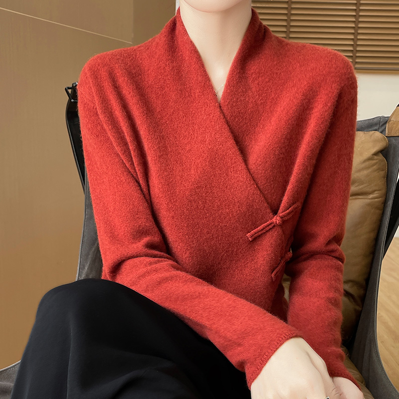 2024秋冬新款国风和服羊毛衫女士中式气质宽松显瘦盘扣毛衣