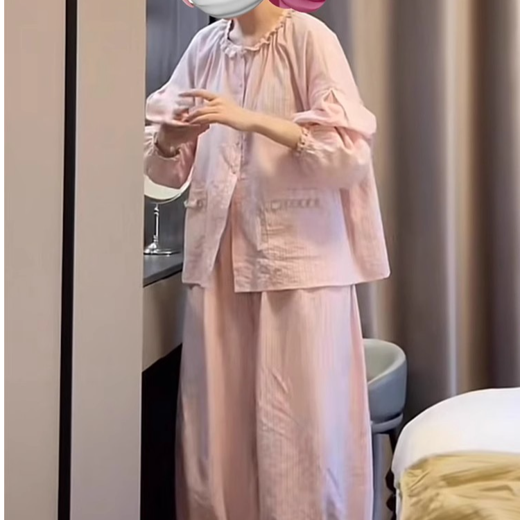 2025新款条纹春秋季睡衣女套装长袖懒惰风宽松大码减龄女士家居服
