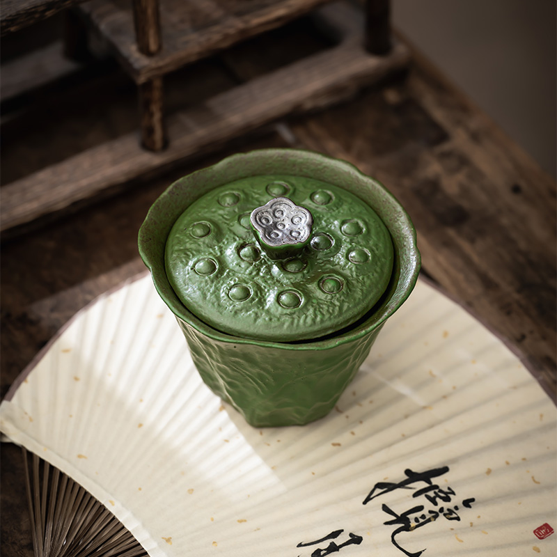 复古天青复古全手工茶具陶瓷泡茶盖碗家用竹青莲蓬青品香莲蓬盖碗