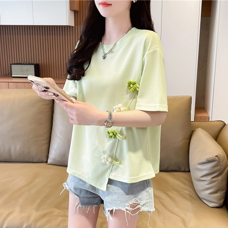 不规则立体花朵短袖t恤女夏季韩版宽松设计感小众小个子上衣服潮