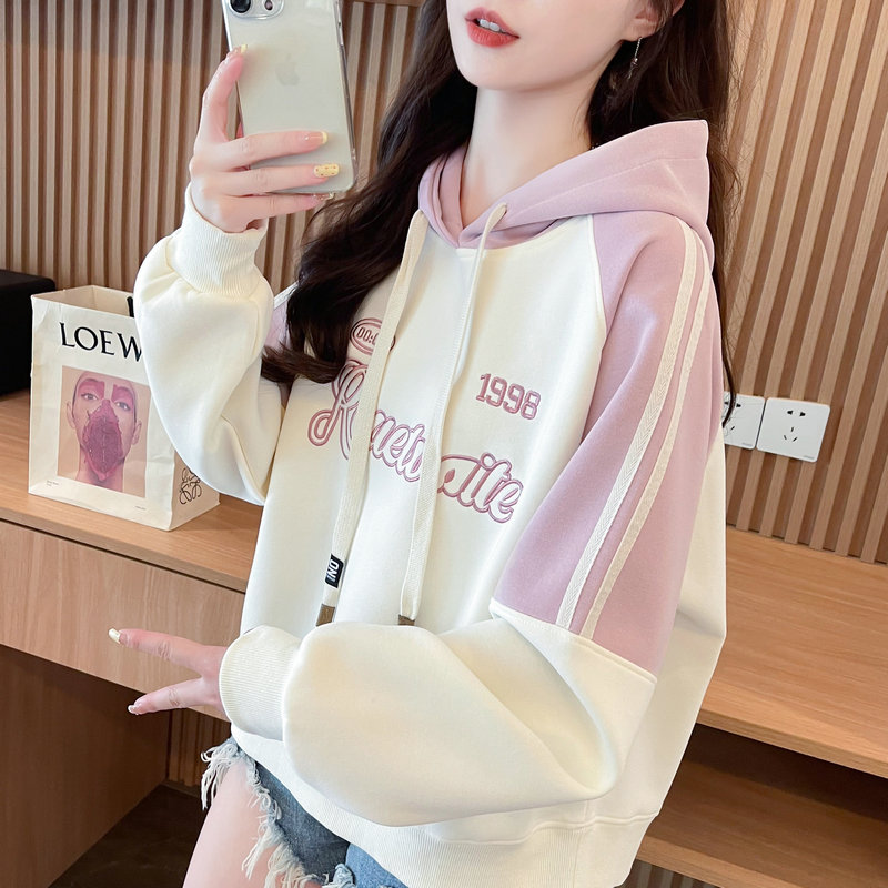 早秋连帽卫衣女2025新款春秋季韩版宽松薄款撞色百搭洋气减龄外套