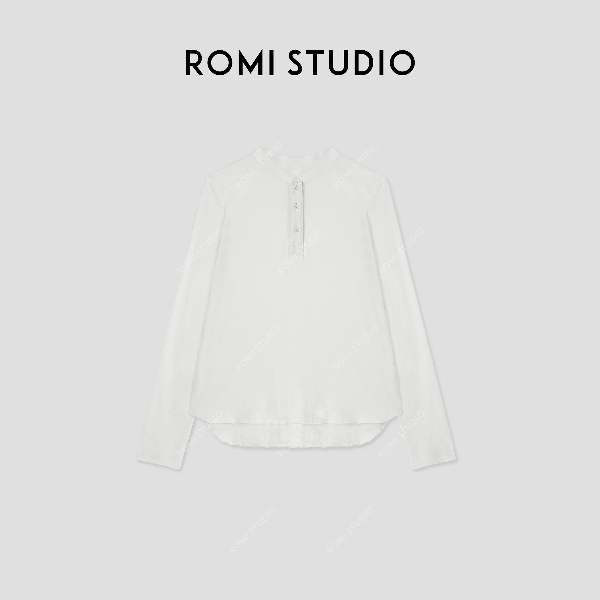 ROMI STUDIO “亨利经典”竹节棉亨利领百搭长袖打底T恤421G9029