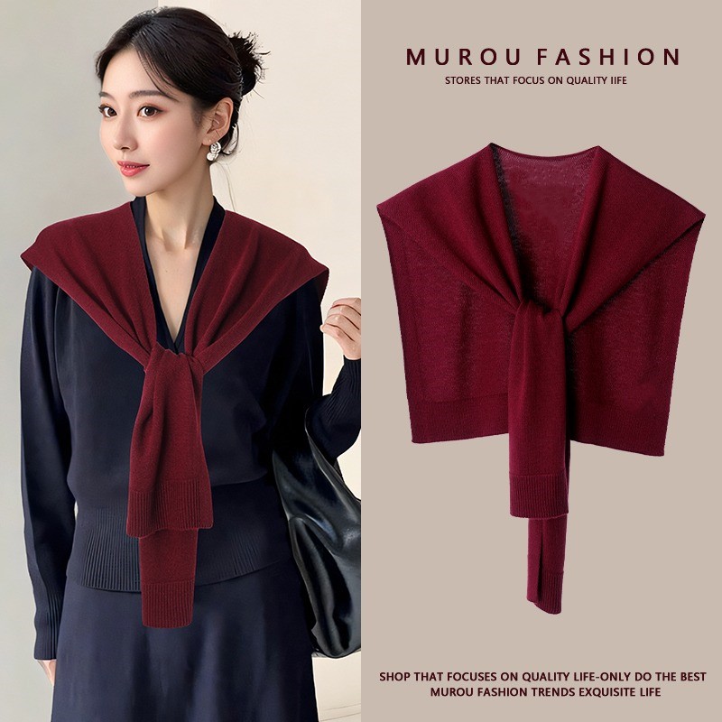 2024春秋新款安可拉红含羊毛网红针织小披肩女外搭衬衫时尚洋气潮