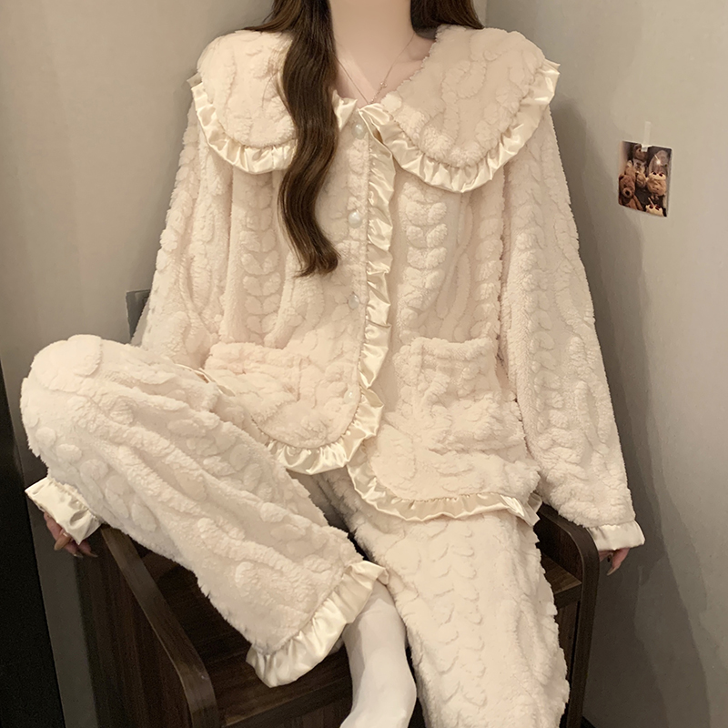 提花绒长毛绒睡衣女生冬季新款加厚保暖韩版少女ins家居服可外穿