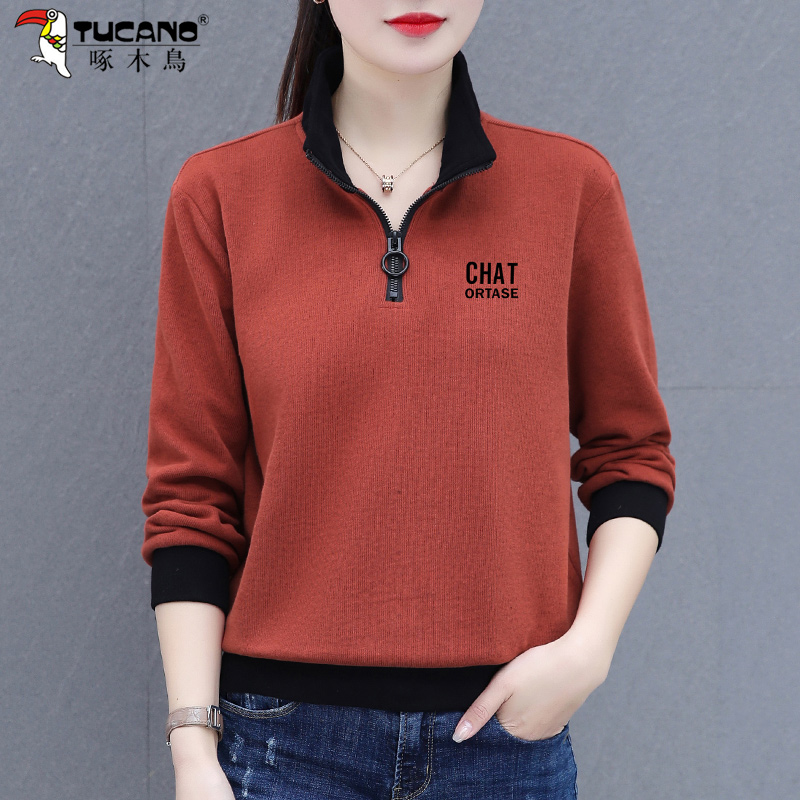 【官方正品】啄木鸟春秋女士上衣2025新款时尚洋气减龄百搭短款卫衣