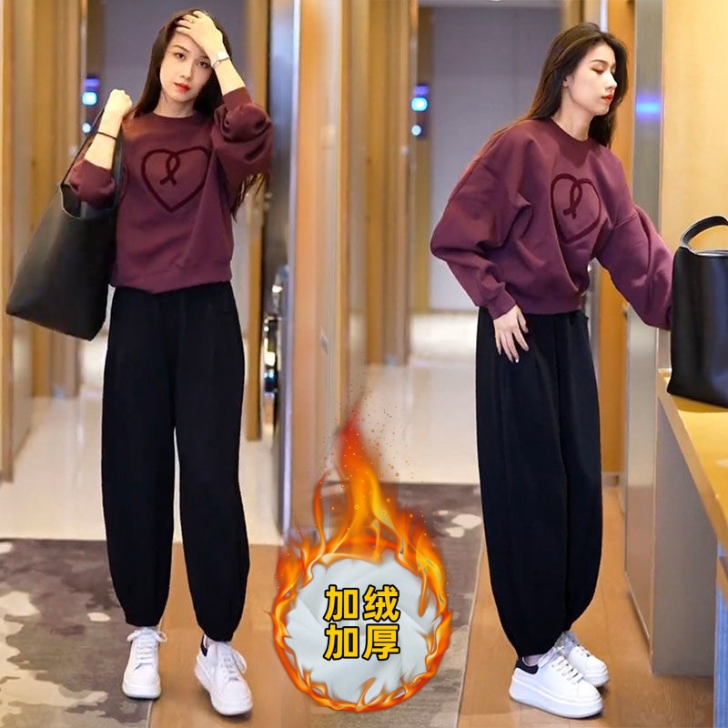 加绒加厚一整套2025新款高级感小个子穿搭休闲运动卫衣两件套装女