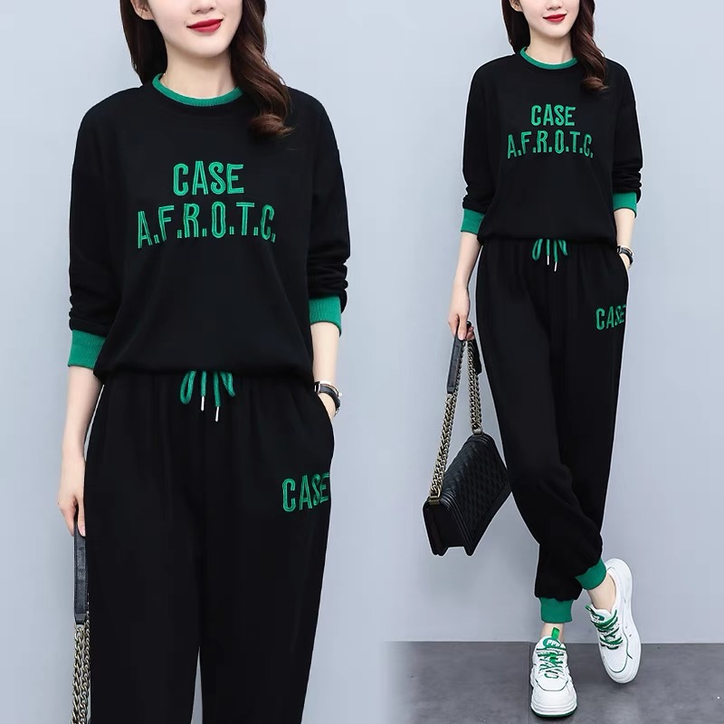 纯棉休闲运动卫衣套装女时尚洋气2025秋季新款大码胖mm宽松两件套
