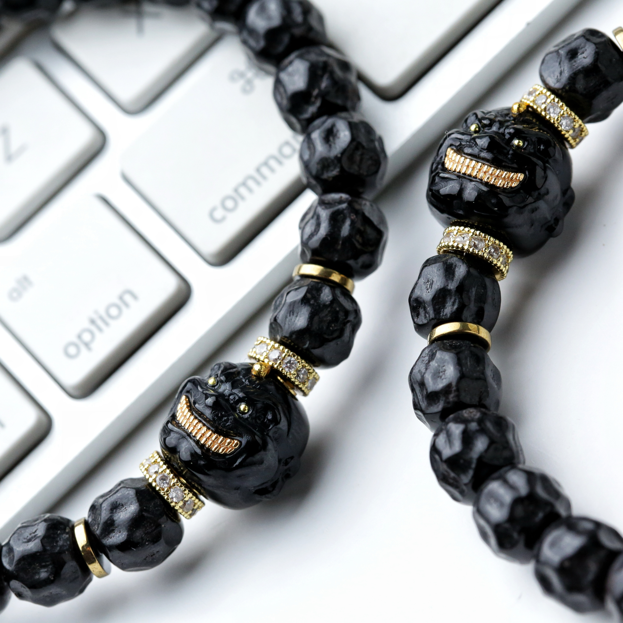 百顺文玩 黑金椰蒂-无法-中式轻奢无相黑金椰蒂手串搭玛瑙恶僧