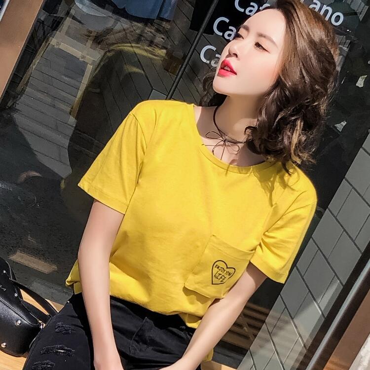 宽松t恤女短袖夏复古风中长款棉质大码半袖圆领体恤上衣百搭显瘦