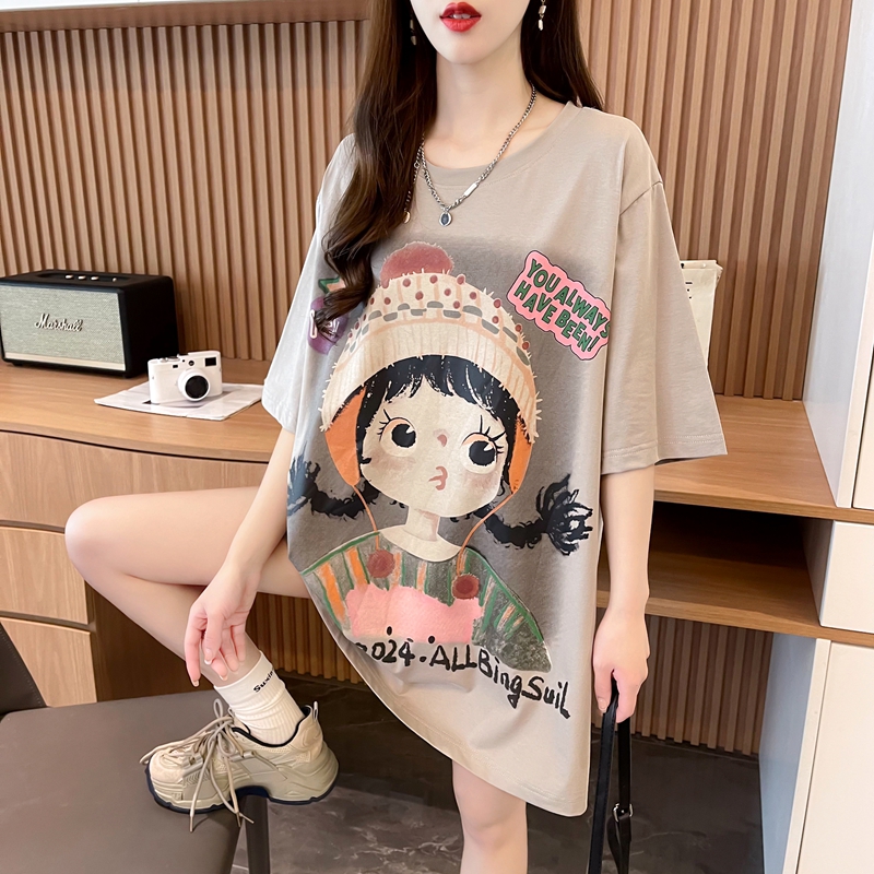 欧货大版纯棉短袖T恤女夏季2024爆款宽松慵懒风设计感半袖上衣ins