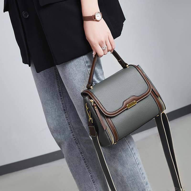 真皮包包女2025新款时尚撞色高级感牛皮女包女士单肩斜挎包邮差包