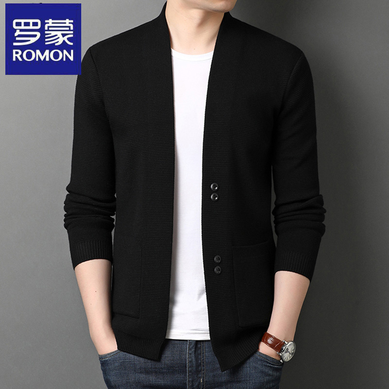罗蒙春秋季新款长袖男士休闲毛衣韩版薄款针织开衫潮时尚纯色外套