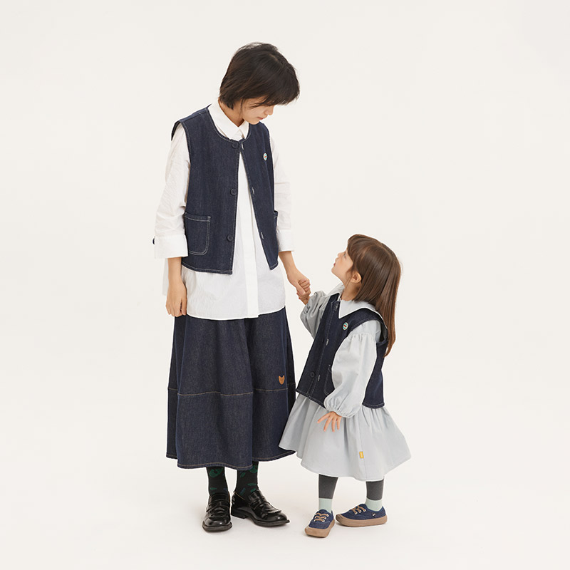 【丹宁马甲】papa爬爬春秋季儿童亲子装圆摆软牛仔马甲休闲男童女童