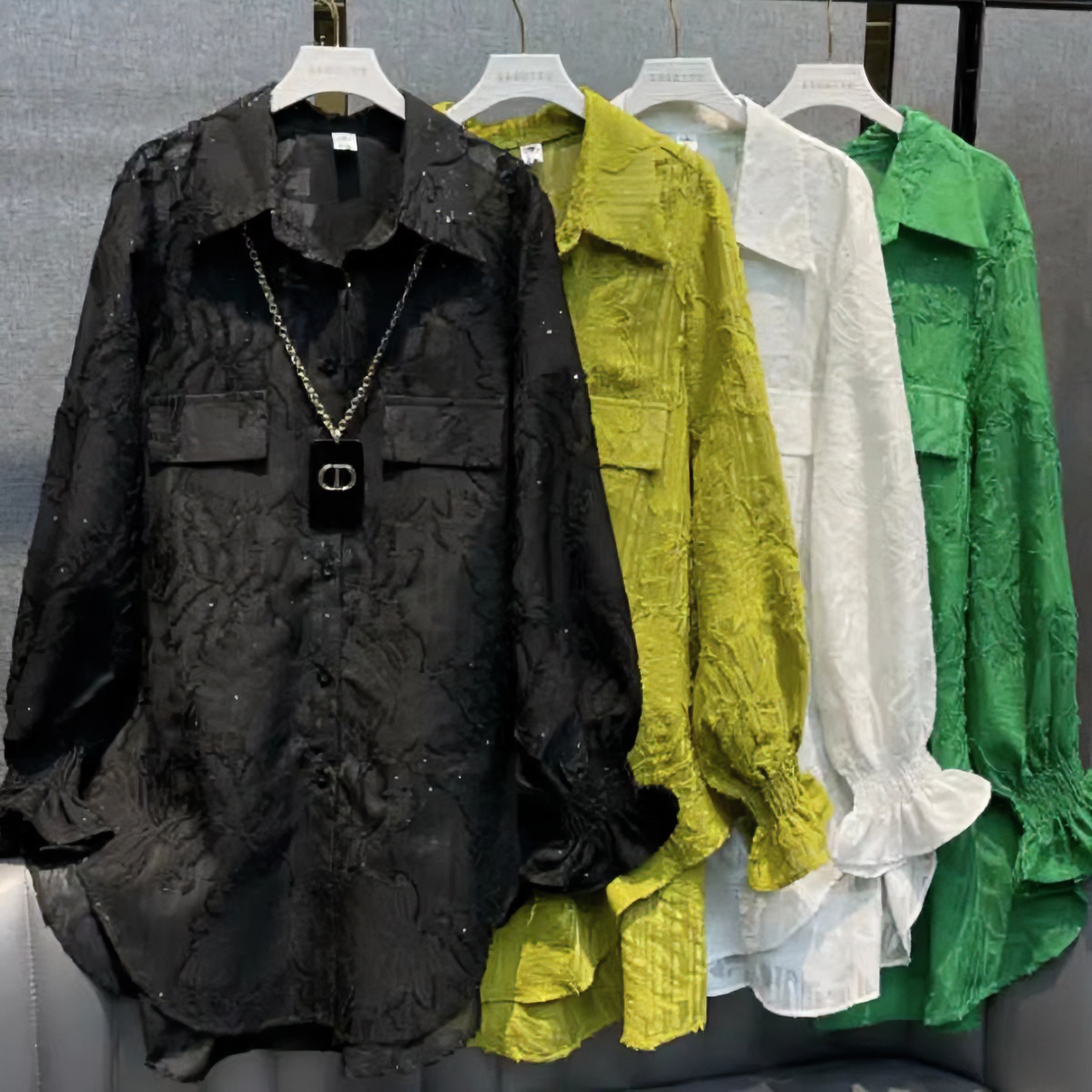 「王二小专属」设计师款满天星时尚欧货镂空宽松休闲百搭长袖衬衣女