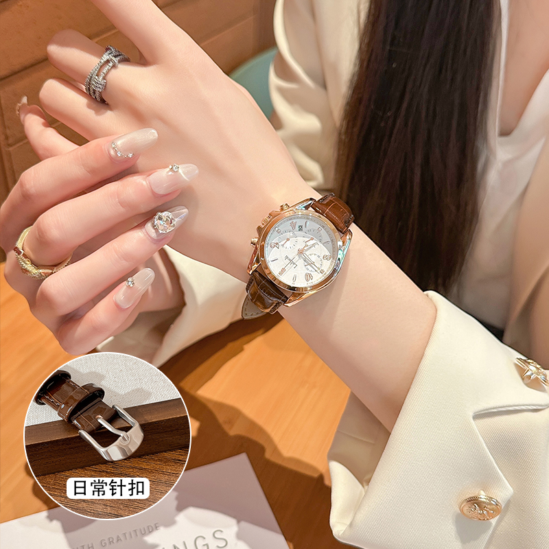 【萝伦】针扣 时尚简约百搭气质防水小众皮带女士手表腕表522