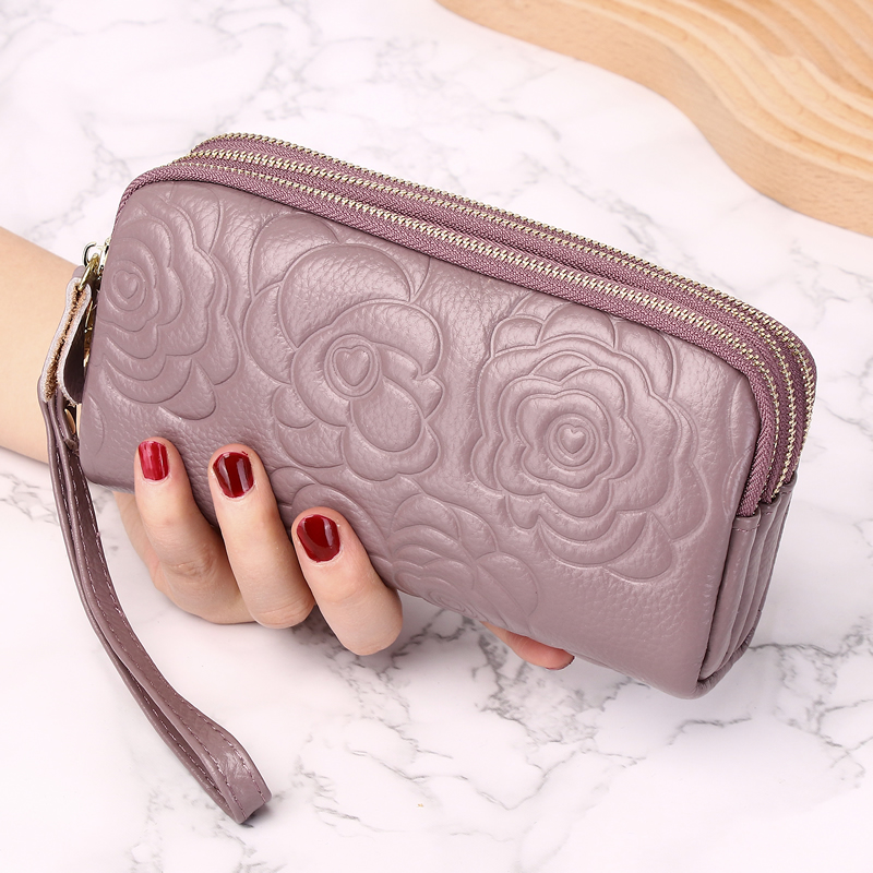 头层牛皮手拿包女2024新款可放手机零钱包长款大容量妈妈真皮小包