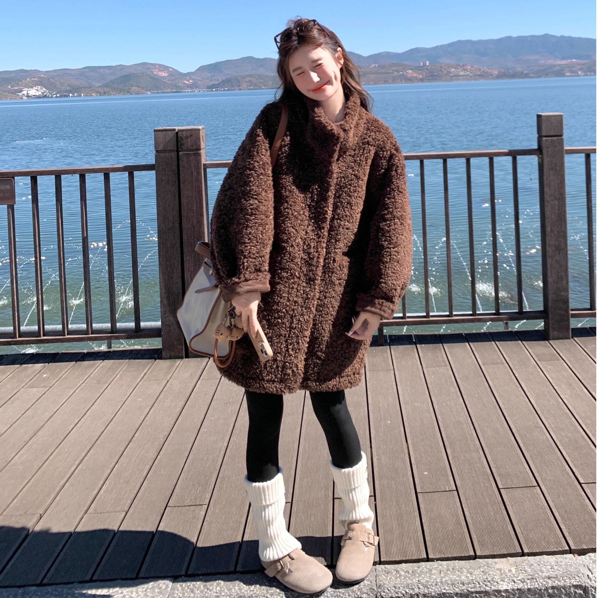 立领中长款宽松毛毛外套