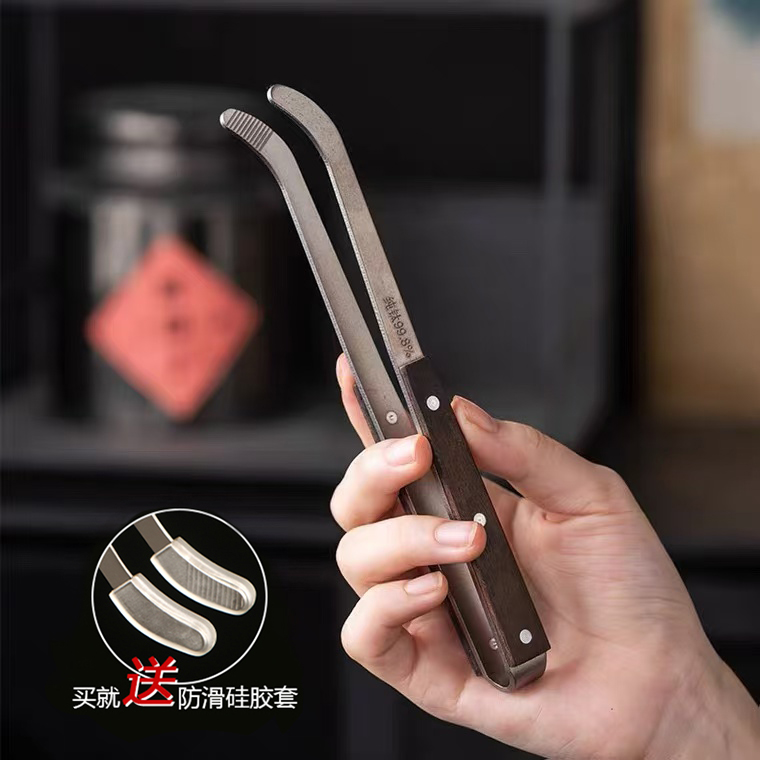 纯钛夹茶叶清洗工具茶夹功夫茶具配件泡茶杯夹子木质泡茶镊子
