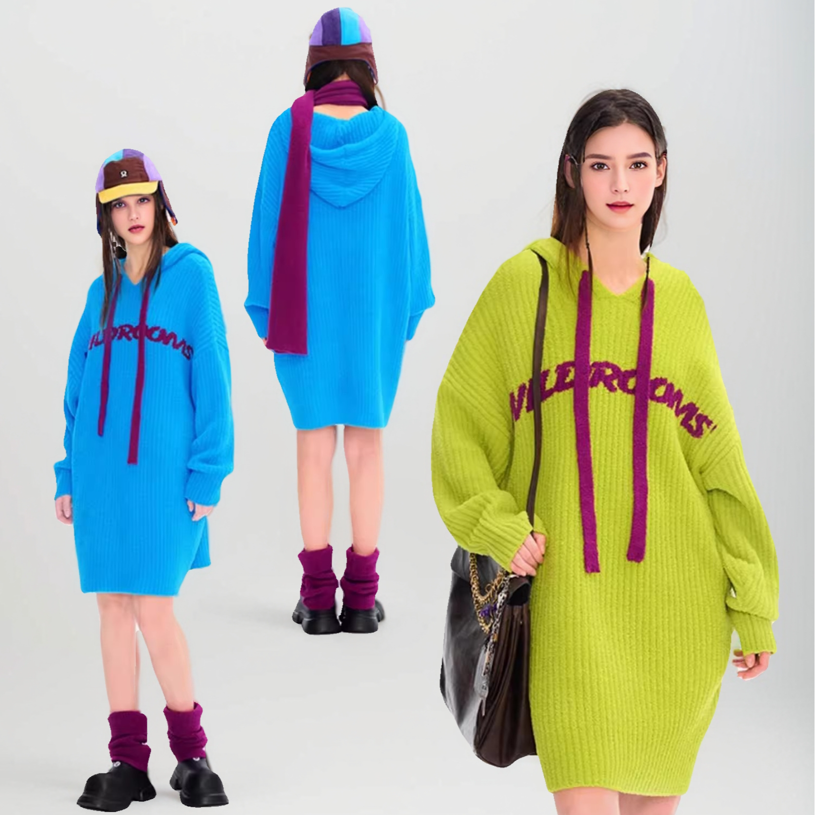 2024年秋冬新款网红爆款显白家居卫衣裙连帽宽松简约百搭时尚睡裙