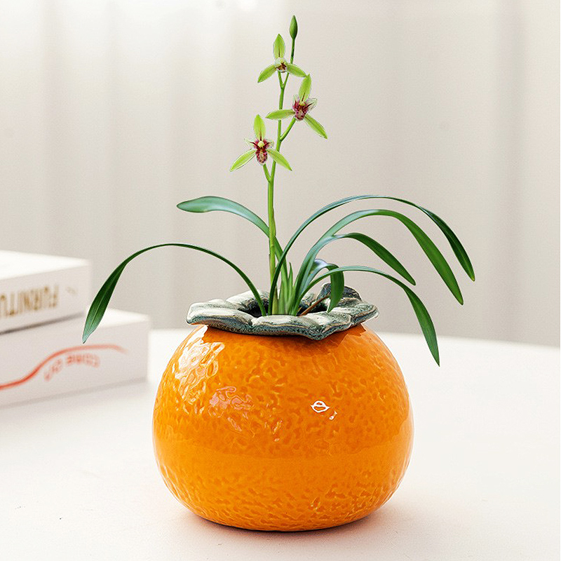 大吉大利陶瓷花瓶橙子桔子水培花瓶桌面花盆花器绿萝铜钱草插花