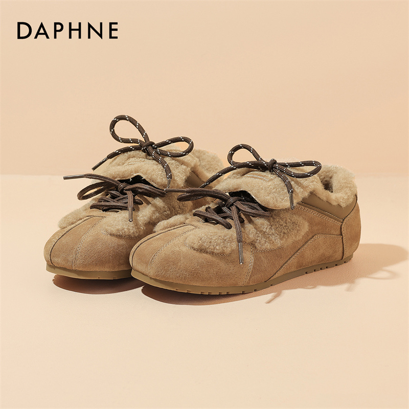 达芙妮2025冬季新款加绒保暖翻盖德训鞋女复古棉鞋百搭毛毛休闲鞋