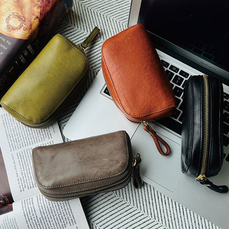 【15*8*5】复古真皮拉链零钱包简约牛皮手机包卡包便携收纳包