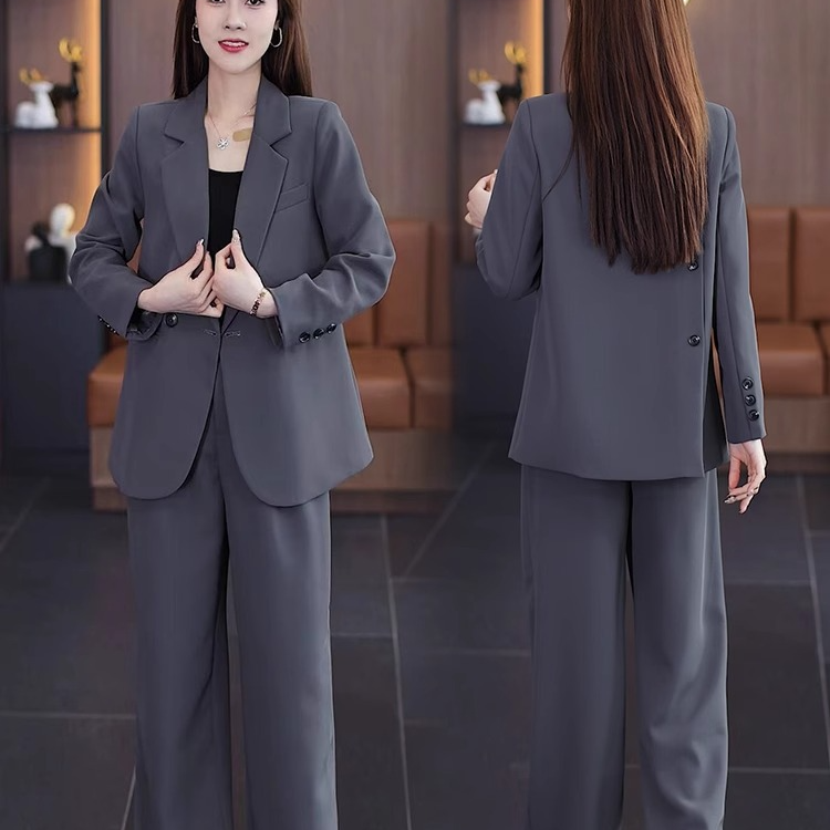 气质休闲西服套装女2025春季新款胖妹妹韩版西装外套阔腿裤两件套