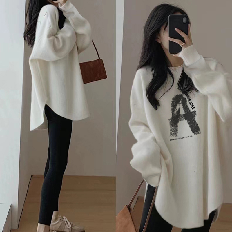 德绒中长款长袖T恤女秋冬卫衣内搭遮屁股打底衫配鲨鱼裤百搭上衣