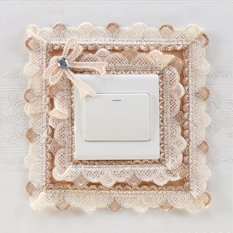 布艺蕾丝开关贴遮丑开关保护套简约现代插座装饰防尘保护套边框套