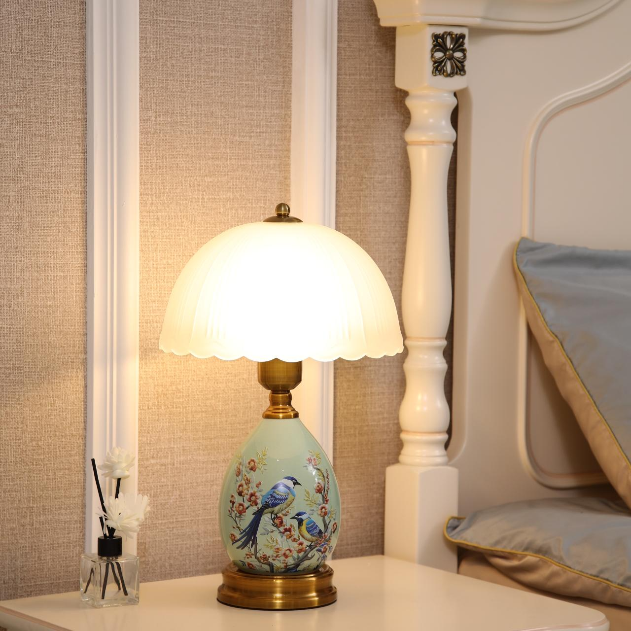 Milet新中式花鸟美式轻奢复古简约床头灯北欧轻奢家用陶瓷台灯