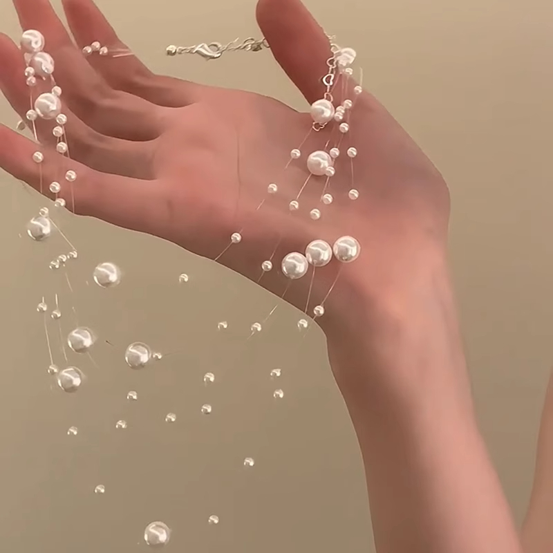 非金属仿珍珠项链 手工多层珠满天星项链超仙新款爆款锁骨链颈链