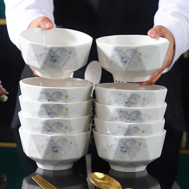 【破损包赔】4.5英寸炫彩牡丹米饭碗10只装高温陶瓷可微波炉易清洗