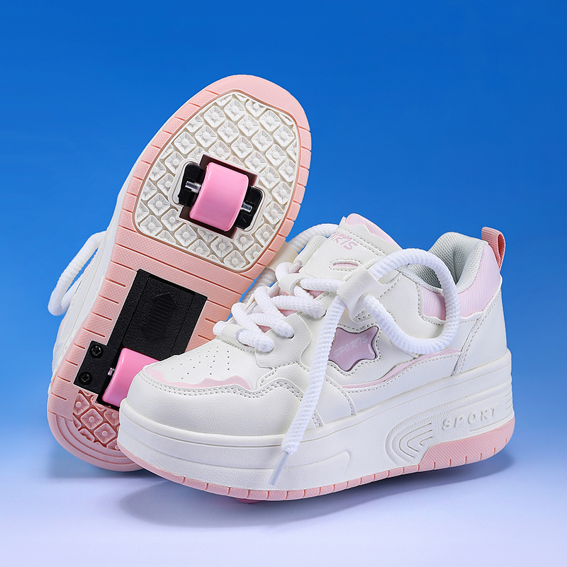 轮滑鞋6-12岁暴走鞋女童鞋儿童版溜冰鞋自动稳定可收缩时尚滑轮鞋