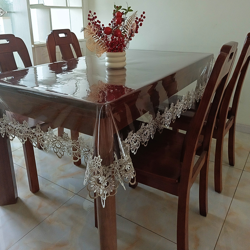 pvc长方形餐桌布茶几布防水防油透明软玻璃可擦耐脏免洗蕾丝花边