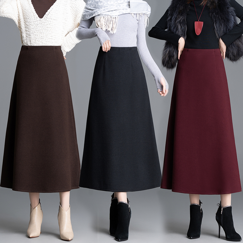 醋酸羊绒毛呢半身裙女秋冬新款今年流行爆款中长裙百搭A字摆裙