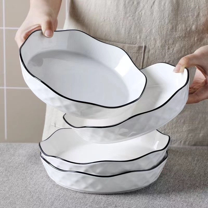 4个纯白钻石8英寸荷叶盘创意盘子网红大号简约