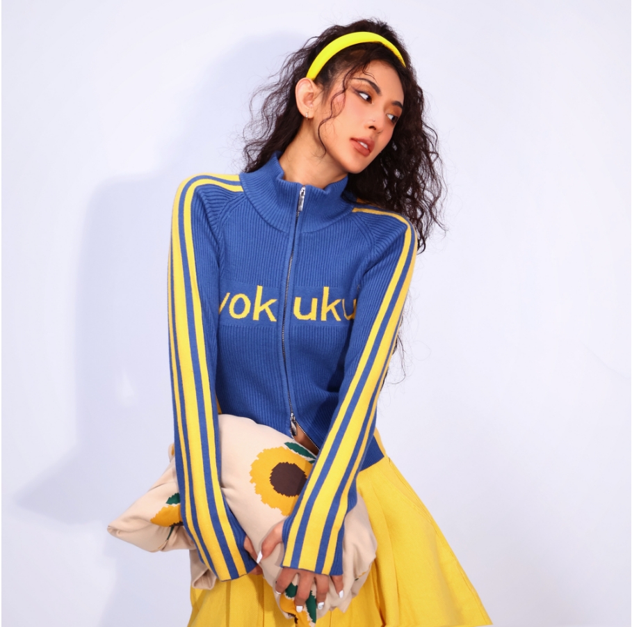 哟酷酷（时光沙漏）叶公子同款毛衣提花收身显瘦保暖贴肤双拉链开衫