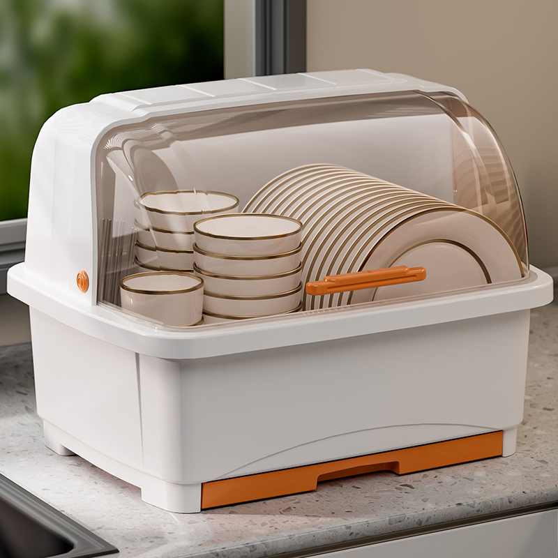 厨房置物架装碗碟收纳架带盖放碗筷碗盘餐具收纳盒家用沥水碗柜箱